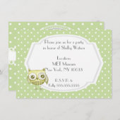 パステルポルカドットのカスタムターコイズオウル 招待状 (正面/裏面)