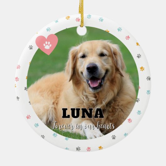 パステルポープリントドッグフォトペットメモリアルオーナメント セラミックオーナメント (裏面)