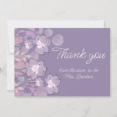 パステルマウブパープル赤面フローラ水色 サンキューカード (正面)