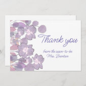 パステルマウブパープル赤面フローラ水色 サンキューカード (正面/裏面)