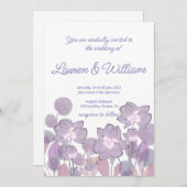 パステルマウブパープル赤面結婚フローラ 招待状 (正面/裏面)
