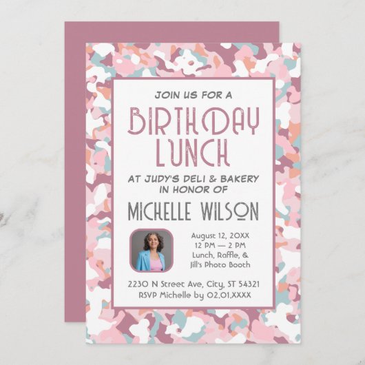 パステルマウヴ紙吹雪誕生日パーティーの招待 招待状 (正面/裏面)