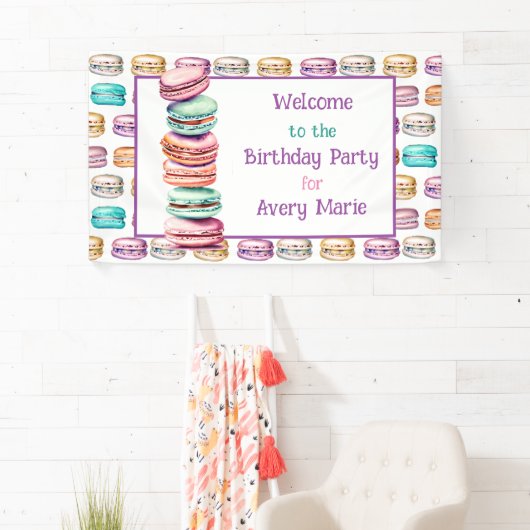 パステルマカロンクッキーへようこそ誕生日パーティー 横断幕 (インサイチュ)