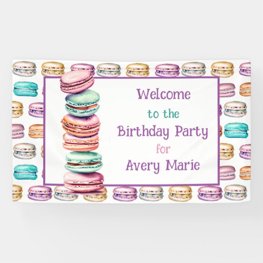 パステルマカロンクッキーへようこそ誕生日パーティー 横断幕 (横)