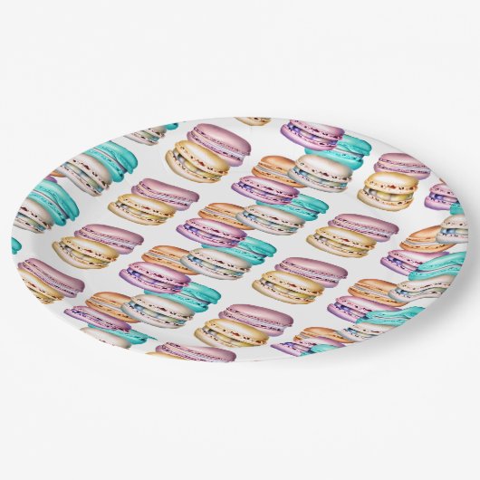 パステルマカロンクッキーをテーマにした誕生日パーティー ペーパープレート (アングル)