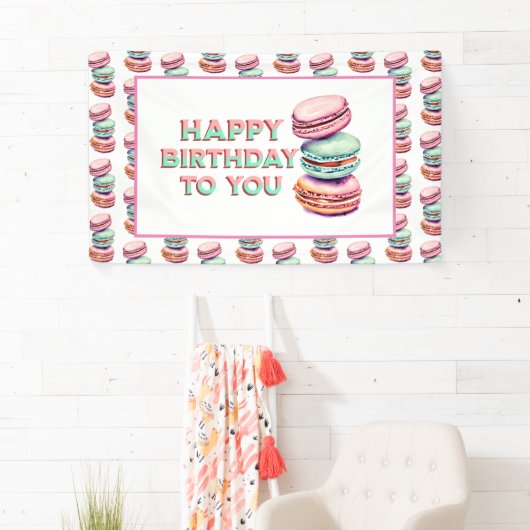 パステルマカロンクッキーをテーマにした誕生日パーティー 横断幕 (インサイチュ)