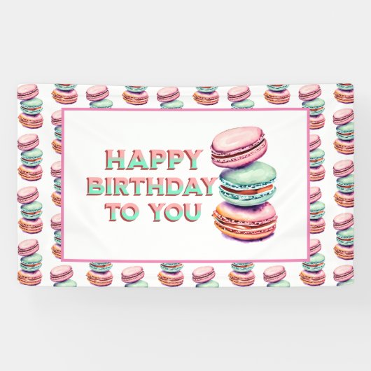 パステルマカロンクッキーをテーマにした誕生日パーティー 横断幕 (横)
