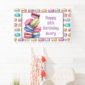 パステルマカロンクッキーをテーマにした誕生日パーティー 横断幕 (インサイチュ)