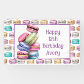 パステルマカロンクッキーをテーマにした誕生日パーティー 横断幕 (横)