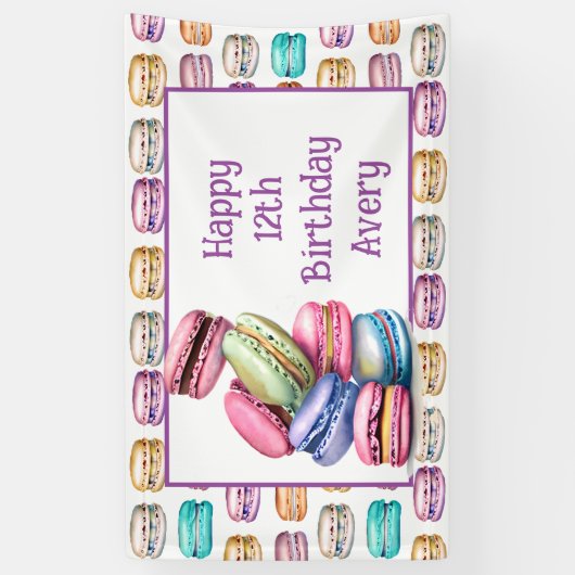 パステルマカロンクッキーをテーマにした誕生日パーティー 横断幕 (縦)