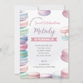 パステルマカロン誕生日招待状スタック甘味 招待状 (正面)