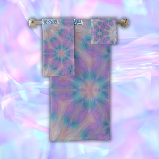 パステルマザーオブパールパターンネームモノグラム | バスタオルセット