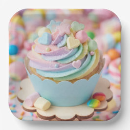 パステルマシュマロレインボーカップケーキ 誕生日 ペーパープレート