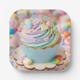 パステルマシュマロレインボーカップケーキ 誕生日 ペーパープレート