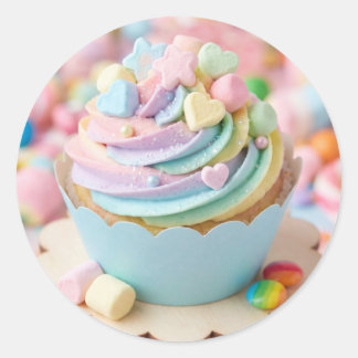 パステルマシュマロレインボーカップケーキ 誕生日 ラウンドシール