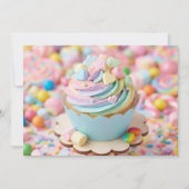 パステルマシュマロレインボーカップケーキ 誕生日 招待状 (正面)