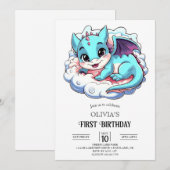 パステルマジェスティックデジタルドラゴン1st誕生日 招待状 (正面/裏面)