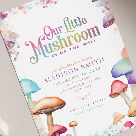 パステルマッシュルーム魔法の森の赤ちゃんシャワー 招待状