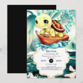 パステルマリンカメの誕生日 招待状 (正面/裏面)