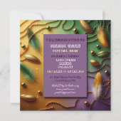 パステルマルディグラフェスティバルバッシュフェザービーズ金ゴールド 招待状 (正面)