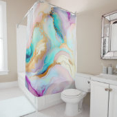 パステルマーブルインク抽象芸術グリッターアート シャワーカーテン (インサイチュ)