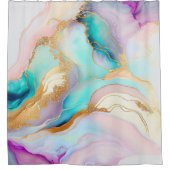 パステルマーブルインク抽象芸術グリッターアート シャワーカーテン (正面)