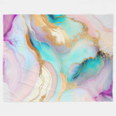 パステルマーブルインク抽象芸術グリッターアート フリースブランケット (正面(横))