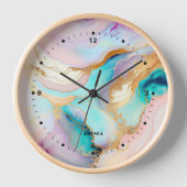パステルマーブルインク抽象芸術グリッターアート 壁時計 (正面)