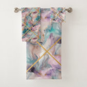 パステルマーブルパープルグリッドデザインバスタオルセット バスタオルセット (インサイチュ)