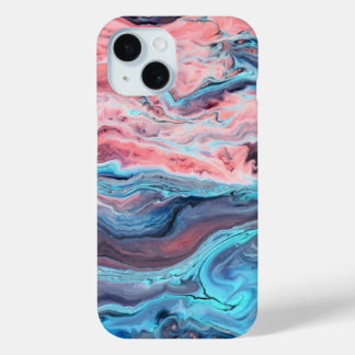 パステルマーブル流体アートスマホケース | ピンクとブルー iPhone 15ケース