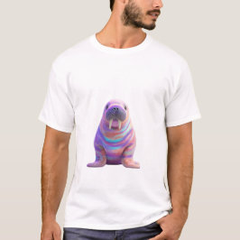 パステルマーブル渦巻きセイウチの男性デザイン Tシャツ