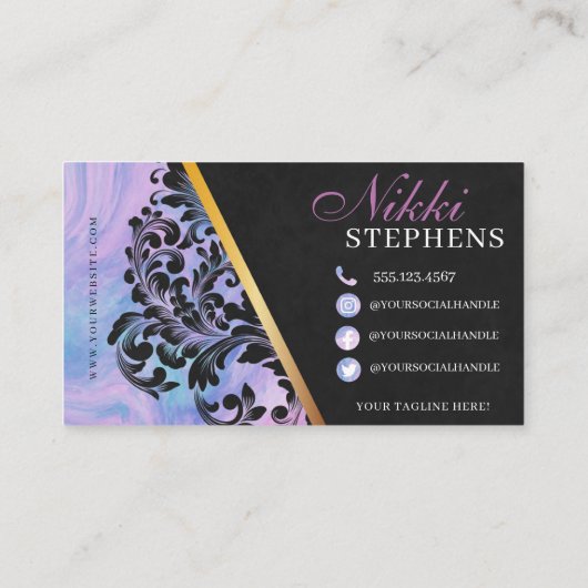 パステルマーブル&金ゴールドモダンヘアブレイディングサロン 名刺 (裏面)