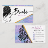 パステルマーブル&金ゴールドモダンヘアブレイディングサロン 名刺 (正面/裏面)