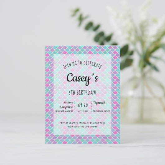 パステルマーメイドはかりで測パーティの招待状 ポストカード (スタンド正面)