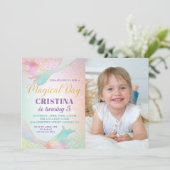 パステルマーメイドアンダーザシー誕生日写真 招待状 (スタンド正面)