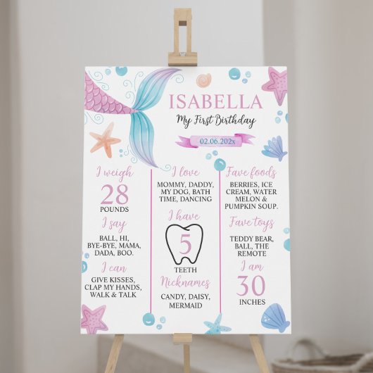 パステルマーメイドガール1stバースデーマイルストーンサイン ポスター