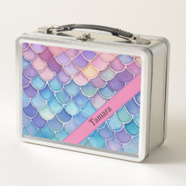 パステルマーメイドスケールパーソナライズド メタルランチボックス
