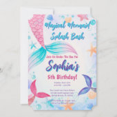 パステルマーメイドテールウォーターカラーバースデーパーティー 招待状 (正面)