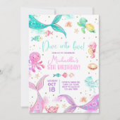 パステルマーメイドテールガールバースデイズ招待プール 招待状 (正面)