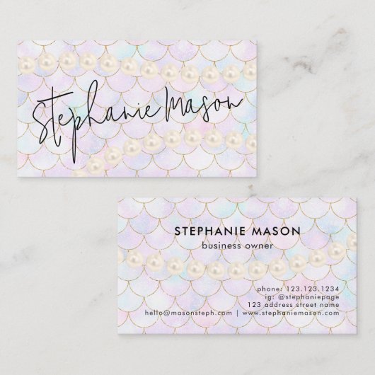 パステルマーメイドテールスケール金ゴールドパールブティック 名刺 (正面/裏面)