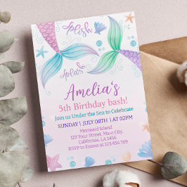 パステルマーメイドバースデーパーティーの招待 招待状