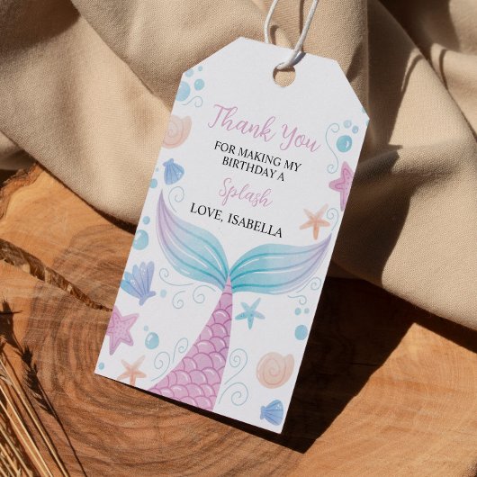 パステルマーメイドバースデーパーティーサンキューユユーラベル ギフトタグ