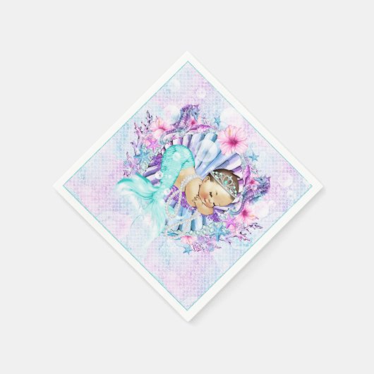 パステルマーメイドベビーシャワーナプキンズ スタンダードカクテルナプキン (角)