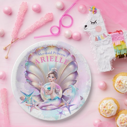 パステルマーメイド海の下の最初の誕生日マーメイド ペーパープレート (パーティー)