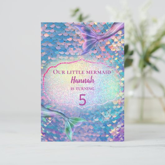 パステルマーメイド誕生日パーティーの招待 招待状 (スタンド正面)