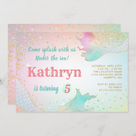 パステルマーメイド誕生日招待状アンダーザシー 招待状
