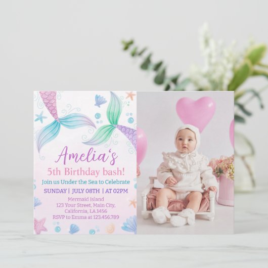 パステルマーメイド1st誕生日招待状 招待状 (スタンド正面)