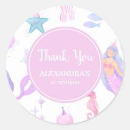 パステルマーメイド1st誕生日海パーティーガール ラウンドシール