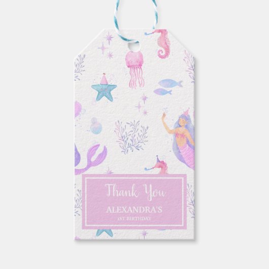 パステルマーメイド １歳の誕生日 ありがとう ギフトタグ (正面)