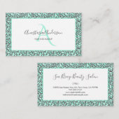 パステルミガーリーントグリーンおもしろいレオパードスポットモノグラム 名刺 (正面/裏面)